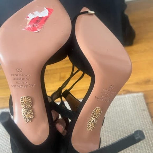 AQUAZZURA Belgravia Suede Black Strappy Heels Stiletto - BRAND NEW NEVER WORN - Picture 8 of 15